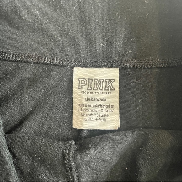 PINK Victorias Secret Women LARGE Spandex Shorts Black High Waisted Glitter Logo - Picture 5 of 8